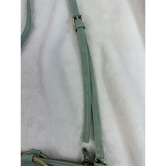 Susan Joy Vegan Leather Gold Ring Handle Bag Purse Zipper Strap Light Green - Picture 7 of 16